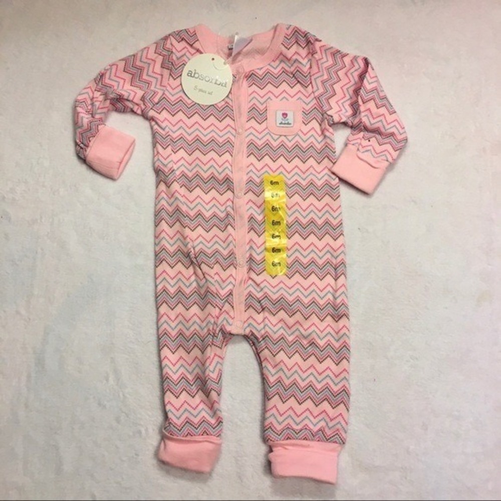 Absorba One Piece Sleeper Baby Girl 12M Pink New Chevron Zig Romper